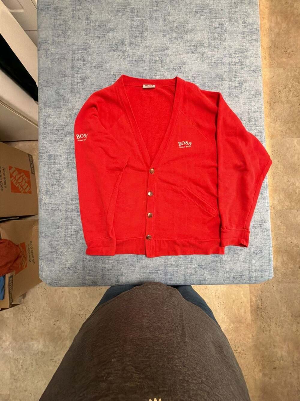 Vintage Hugo Boss Sports Red V-Neck Button Cardigan Sweater Western Germany